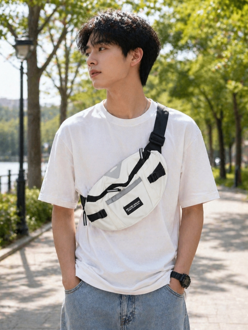White Reflective Harajuku Waist Bag Crossbody Chest Bag Unisex